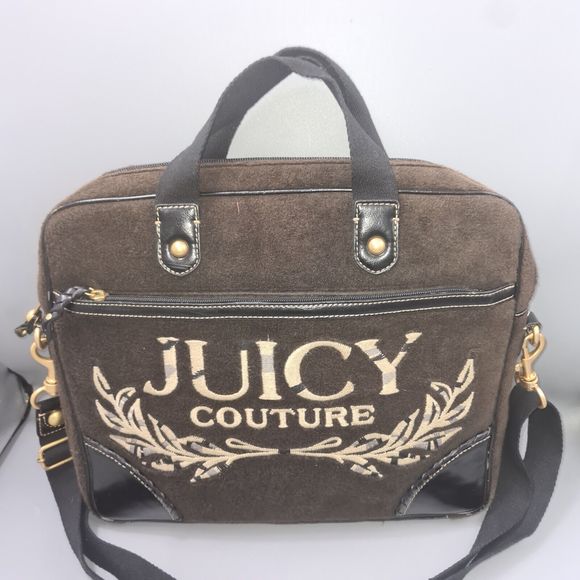 VTG Juicy Couture Brown Laptop Bag Y2K Towelling 90's Travel Work Office RARE - Picture 6 of 11